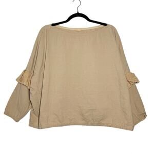 Museo Studio Beige Tan Unique Ruffle Sleeve Relaxed Handmade Top